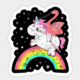 Cute Funny Unicorn Flamingo Riding Rainbow Awesome Sticker